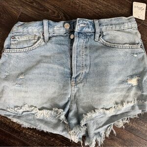 Free People Light Blue Distressed Denim Shorts